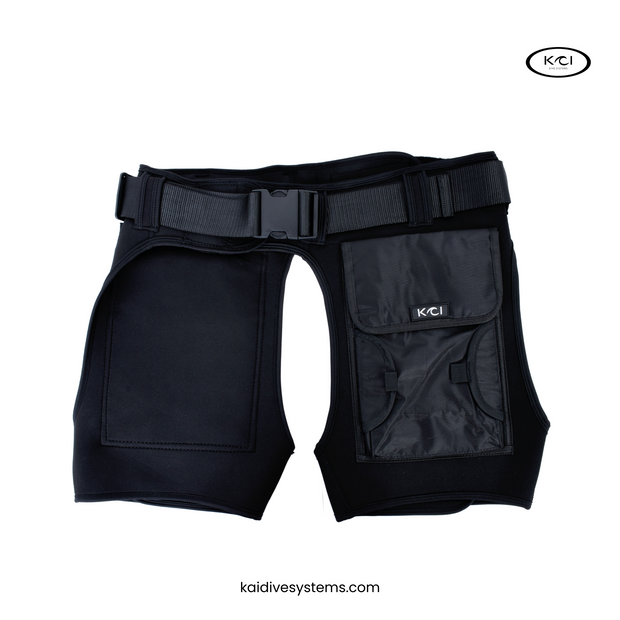Adjustable black dive shorts with gear pockets and D-rings – Kai Dive Systems